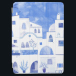 Protection iPad Air Aquarelle de l'île grecque Santorin<br><div class="desc">Aquarelle bleu et blanc,  peinture murale basée sur l'île grecque de Santorin. Art original de Nic Squirrell.</div>