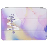 Protection iPad Air Aquarelle violet Abstrait Girly Luxury Monogramme (Horizontal)