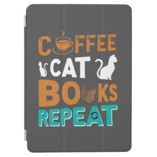 Protection iPad Air Coffee Cat Books Répéter, lire et café amoureux