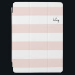 Protection iPad Air Gravure et bande blanche personnalisée<br><div class="desc">Le capot iPad personnalisé est doté de larges bandes horizontales en rose vif et rose vif et blanc classique,  avec votre nom ou votre choix de personnalisation dans une police de script blanc moderne.</div>