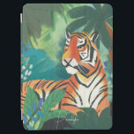 Protection iPad Air Illustration du tigre de jungle avec nom<br><div class="desc">numériquement dessin illustré d'un tigre orange vif dans un écrin de jungle verdoyante. Design par Shelby Allison.</div>