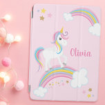 Protection iPad Air Magique Arc-en-ciel Unicorn rose Personnalisé<br><div class="desc">Une jolie couverture iPad rose licorne avec étoiles et arc-en-ciel. Personnalisez avec son nom pour faire un cadeau amusant pour une fille!</div>