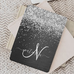 Protection iPad Air Monogramme à étincelle noire à Parties scintillant<br><div class="desc">Personnalisez facilement ce design élégant et branché de couverture iPad avec une jolie parties scintillant brillante en argent sur un arrière - plan métallique brossé noir.</div>