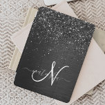 Protection iPad Air Monogramme d'étincelle à Parties scintillant noire<br><div class="desc">Personnalisez facilement ce design élégant et branché de couverture iPad avec une jolie parties scintillant brillante noire sur un arrière - plan métallique brossé noir.</div>