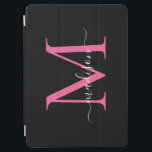 Protection iPad Air Monogramme rose noir moderne Feminine Script éléga<br><div class="desc">Monogramme féminin Élégante rose-chaud noir moderne Couverture élégante pour iPad à script élégant</div>