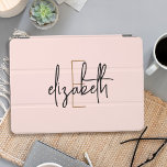 Protection iPad Air Nom du monogramme rose vierge moderne<br><div class="desc">Ajoutez une touche unique à votre travail avec cette housse iPad monogrammed noir, rose et or élégant et élégant. Ce design moderne et sophistiqué comprend votre propre nom personnel et l'original écrit gracieusement en noir et or. L'arrière - plan rose vif offre un cadre chic tandis que l'écriture blanche apporte...</div>