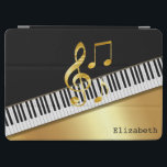 Protection iPad Air Notes de musique moderne Black Gold, Touches de pi<br><div class="desc">Elegant gold music notes,  piano keys on black background.</div>