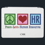 Protection iPad Air Peace Love HR Cute Ressources humaines Monogramme<br><div class="desc">Service des ressources humaines mignonne coque ipad personnalisé pour un responsable RH dans une entreprise ou une entreprise. Peace Love Human Resources cadeau monogrammed avec un nom sur la couverture de la tablette.</div>