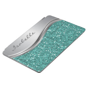 Protection iPad Air Turquoise Parties scintillant d'argent look Bling 