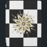 Protection iPad Carré noir et blanc & Cercle Mandala 2c<br><div class="desc">Elégant carré moderne noir et blanc arrière - plan avec design mandala en cercle noir et blanc doré.</div>
