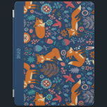 Protection iPad Colorful Retro Foxes Oiseaux & Fleurs Motif<br><div class="desc">Joli renard coloré oiseaux et fleurs rétro illustration sans couture motif avec couleur arrière - plan bleu personnalisé.</div>