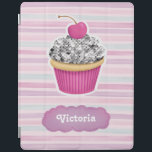 Protection iPad Couverture intelligente iPad Cupcake rose Cute per<br><div class="desc">Cette housse Ipad est décorée d'un cupcake chic brillant avec une cerise sur le dessus. Ce carnet girly a un arrière - plan rayé rose et violet. Personnalisez-le avec votre nom. Idéal pour retourner à l'école. Conçu pour vous par Blackberry Boulevard.</div>