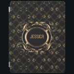 Protection iPad Elégant cadre floral baroque noir & or<br><div class="desc">Elégant cadre floral noir et or style baroque avec monogramme personnalisable. Si vous avez besoin d'aide pour customiser un de mes designs,  contactez le concepteur ArtOnWear. Mise en forme de texte gratuite avec aide en direct disponible sur demande.</div>