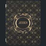 Protection iPad Elégant cadre floral baroque noir & or<br><div class="desc">Elégant cadre floral noir et or style baroque avec monogramme personnalisable. Si vous avez besoin d'aide pour customiser un de mes designs,  contactez le concepteur ArtOnWear. Mise en forme de texte gratuite avec aide en direct disponible sur demande.</div>