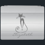 Protection iPad Fille moderne élégante, Chat<br><div class="desc">Un design moderne girly et mignon de chat sur l'arrière - plan d'argent. Un cadeau unique pour la tendance et amoureux de la mode. N'importe quelle fille aimerait avoir ce design élégant</div>