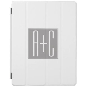 Protection iPad Initiales de couple modifiables   Blanc et gris