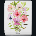 Protection iPad Joli Fleurs sauvages d'aquarelle avec nom<br><div class="desc">Cette belle couverture iPad présente un bouquet peint à la main de fleurs sauvages aquarelles. Les teintes colorées comprennent le rouge, le rose, le violet, le bleu, le vert, la pêche et une variété d'autres teintes. Le joli design féminin est parfait pour n'importe quelle femme, et son nom est en...</div>