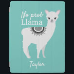 Protection iPad Llama moderne mignonne NO Prob Turquoise<br><div class="desc">Avec une couleur arrière - plan turquoise et les mots de citation drôle NO prob Llama". En utilisant mon illustration Llama et mes polices amusantes,  vous pouvez personnaliser ce coque ipad, </div>