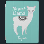 Protection iPad Llama moderne mignonne NO Prob Turquoise<br><div class="desc">Avec une couleur arrière - plan turquoise et les mots de citation drôle NO prob Llama". En utilisant mon illustration Llama et mes polices amusantes,  vous pouvez personnaliser ce coque ipad, </div>