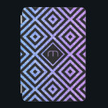 Protection iPad Mini Arrière - plan géométrique Parties scintillant ble<br><div class="desc">Elégant noir géométrique moderne dégradé sans couture motif sur parties scintillant du bleu au rose. monogramme personnalisé et optionnel avec carré noir.</div>
