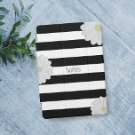 Protection iPad Mini Bandes noires et blanches Daisy Nom iPad Air Cover<br><div class="desc">Ajoutez votre nom à ce capot iPad rayé noir et blanc gras.</div>