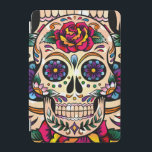 Protection iPad Mini Coloré Retro Sugar Skull Fleurs & Roses<br><div class="desc">Crâne à sucre coloré avec fleurs rétro et rose.</div>