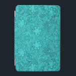 Protection iPad Mini Cuir en daim turquoise -Design floral incorporé<br><div class="desc">Motif en cuir turquoise-vert,  avec design floral en relief. C'est une image qui ressemble à du cuir et l'aspect en relief est l'effet photoshop</div>