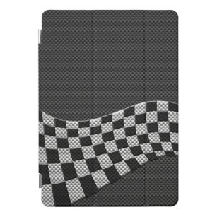 Protection iPad Pro Cover Décor de vague à drapeau de course de style carbon