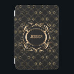 Protection iPad Mini Elégant cadre floral baroque noir & or<br><div class="desc">Elégant cadre floral noir et or style baroque avec monogramme personnalisable. Si vous avez besoin d'aide pour customiser un de mes designs,  contactez le concepteur ArtOnWear. Mise en forme de texte gratuite avec aide en direct disponible sur demande.</div>
