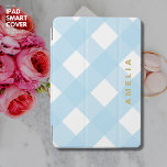 Protection iPad Mini En vichy bleu Couvercle iPad personnalisé avec nom<br><div class="desc">Faites-le exclusivement à vous en personnalisant avec votre nom.</div>