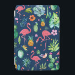 Protection iPad Mini Flamants roses roses et Motif coloré tropical<br><div class="desc">Fleurs tropicales colorées,  animaux,  flamants,  ananas,  cactus motif sans soudure avec bleu marine changeable couleur arrière - plan.</div>