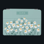 Protection iPad Mini Floral moderne marguerite bleu girly élégant éléga<br><div class="desc">Floral moderne marguerite bleu girly élégant design de couverture iPad élégant.</div>
