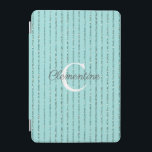 Protection iPad Mini Fun Turquoise Turquoise Blue Parties scintillant r<br><div class="desc">Fun Turquoise Turquoise Bleu Parties scintillant rayures Couvre-monogramme avec bandes de parties scintillant bleu turquoise et espace pour votre monogramme et nom personnalisés. Facile à customiser avec du texte, des polices et des couleurs. Créé par le designer pro Zazzle BK Thompson © exclusivement pour Cedar et String; veuillez nous contacter...</div>