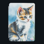 Protection iPad Mini Kitten dans un jardin fleuri<br><div class="desc">Cette image pleine de charme présente un adorable chaton aux yeux bleus frappants et un mélange de fourrure noire, blanche et orange. L'arrière - plan douce et aquarelle, alliant bleu et blanc, renforce l'atmosphère onirique. Le regard curieux et la posture détendue du chaton ajoutent un sentiment d'innocence et de charme,...</div>