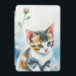 Protection iPad Mini Kitten dans un jardin fleuri<br><div class="desc">Cette image pleine de charme présente un adorable chaton aux yeux bleus frappants et un mélange de fourrure noire, blanche et orange. L'arrière - plan douce et aquarelle, alliant bleu et blanc, renforce l'atmosphère onirique. Le regard curieux et la posture détendue du chaton ajoutent un sentiment d'innocence et de charme,...</div>