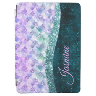 Protection iPad Air Mermaid peau turquoise argent faux parties scintil