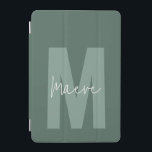Protection iPad Mini Moins moderne typographie monogramme vert sauge<br><div class="desc">Mot de passe minimaliste moderne monogramme sauge vert et blanc élégant simple unique personnalisé design de couverture iPad.</div>