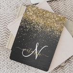 Protection iPad Mini Monogramme à étincelle noire à Parties scintillant<br><div class="desc">Personnalisez facilement ce design élégant et branché de couverture iPad avec une jolie parties scintillant dorée brillante sur un arrière - plan métallique brossé noir.</div>