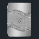 Protection iPad Mini Motif en métal argenté avec diamants<br><div class="desc">Tons argentés brillant look métallique avec motif de diamants. monogramme personnalisé et optionnel.</div>