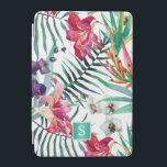 Protection iPad Mini Motif floral de l'île tropicale avec Monogramme<br><div class="desc">Une belle coque de style insulaire exotique avec orchidées tropicales colorées, lys et fleurs de perroquets en orange, rose, rouge, violet et blanc. Des frondes de palmiers et des feuillages tropicaux sont disséminés dans le design avec un arrière - plan blanc contrasté pour faire éclater toutes les couleurs. Un cadre...</div>