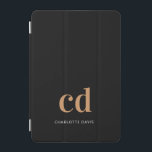 Protection iPad Mini Noir or monogramme initiales moderne élégant perso<br><div class="desc">Un arrière - plan noir classique et chic. Personnalisez et ajoutez vos initiales monographiques et votre nom. Lettres d'or et de blanc. Moderne,  tendance et simple.</div>