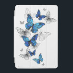 Protection iPad Mini Papillons volants bleus Morpho<br><div class="desc">Flying Blue Butterflies morpho and white butterflies on a un arrière - plan abstrait léger. Morpho. Design avec morpho de papillons bleus.</div>