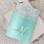 Protection iPad Mini Parties scintillant argentée turquoise en métal br<br><div class="desc">Personnalisez facilement ce design chic et branché de couverture ipad avec une jolie parties scintillant brillante en argent sur un arrière - plan métallique brossé turquoise.</div>