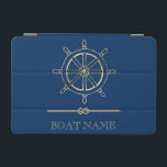 Protection iPad Mini Roue de bateau en or nautique, Bleu marine<br><div class="desc">Cette image présente une roue de bateau en or,  sur un arrière - plan bleu marine.</div>