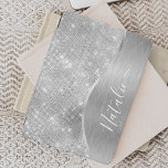 Protection iPad Mini Silver Glitter Glam Bling Personalized<br><div class="desc">Personnalisez facilement cette couverture iPad en métal brossé argent et en faux parties scintillant glamour à motif de marque avec votre propre nom personnalisé.</div>