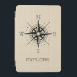 Protection iPad Mini Vintage voyage Thème Explorez l'aventure<br><div class="desc">Cette couverture iPad audacieuse sera l'ajout parfait à vos accessoires thématiques voyage. Cette conception est composée d'une boussole vintage noire avec le mot "EXPLORE" dans une police simple noire.</div>