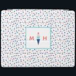 Protection iPad Monogramme Crème glacée moderne Personnalisé Bleu<br><div class="desc">Style votre iPad avec cette couverture moderne et fantasque personnalisée avec un monogramme personnalisé et un cône de crème glacée en bleu,  aqua,  rose et corail.</div>