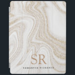 Protection iPad Monographie de parties scintillant d'or en marbre<br><div class="desc">Parties scintillant d'or en marbre blanc moderne monogramme iPad Smart Cover</div>