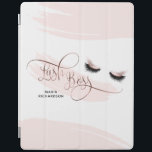 Protection iPad Or rose de mèches de yeux de sourcil de maquillage<br><div class="desc">Cette couverture intelligente d'iPad à la mode et élégant avec les yeux roses tirés par la main d'or (des cils et des fronts) est parfaite pour le patron de mèche/maquilleurs, affaires d'extension de cil, extension de mèche, bloggers de mode, barre de mèche, le salon de beauté… Les détails d'aluminium sont...</div>