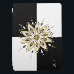 Protection iPad Pro Carré noir et blanc & Cercle Mandala 2a<br><div class="desc">Elégant carré moderne noir et blanc arrière - plan avec design mandala en cercle noir et blanc doré. monogramme facultatif.</div>